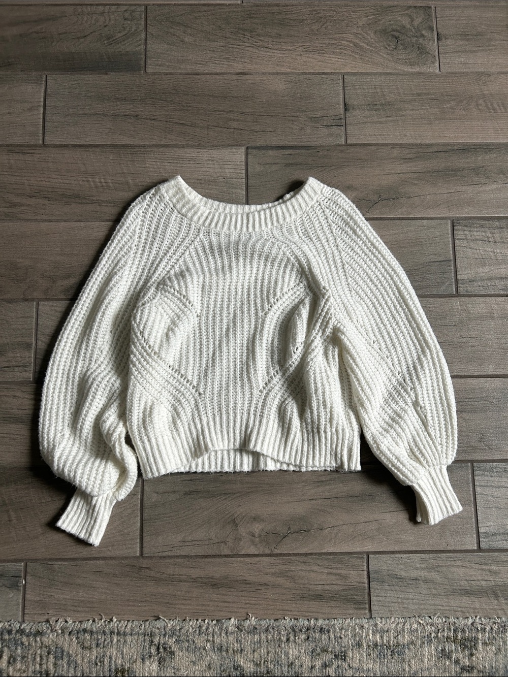 Express Cream Knit Balloon Sleeve Crewneck Sweater